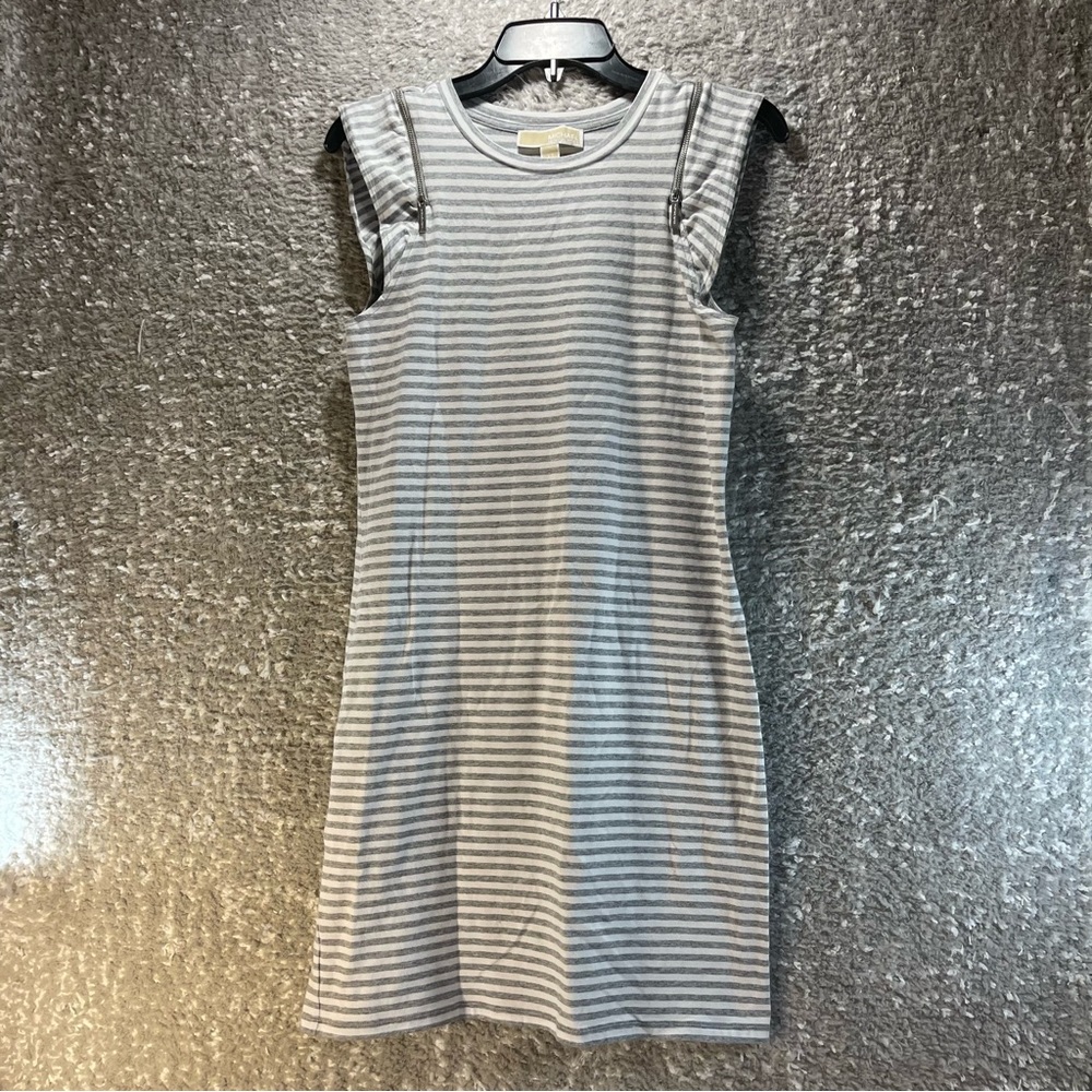 Michael Kors Womens Gray White Dress A-Line Striped Round Neck‎  XS Cotton